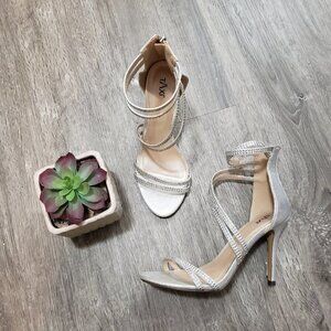 Taxi Silver Crystal Studded Strappy Stiletto Sandals Sz 39